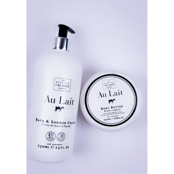 The Scottish Fine Soaps Au Lait Bath & Shower Cream 750ml & Body Butter 250ml - Picture 1 of 6